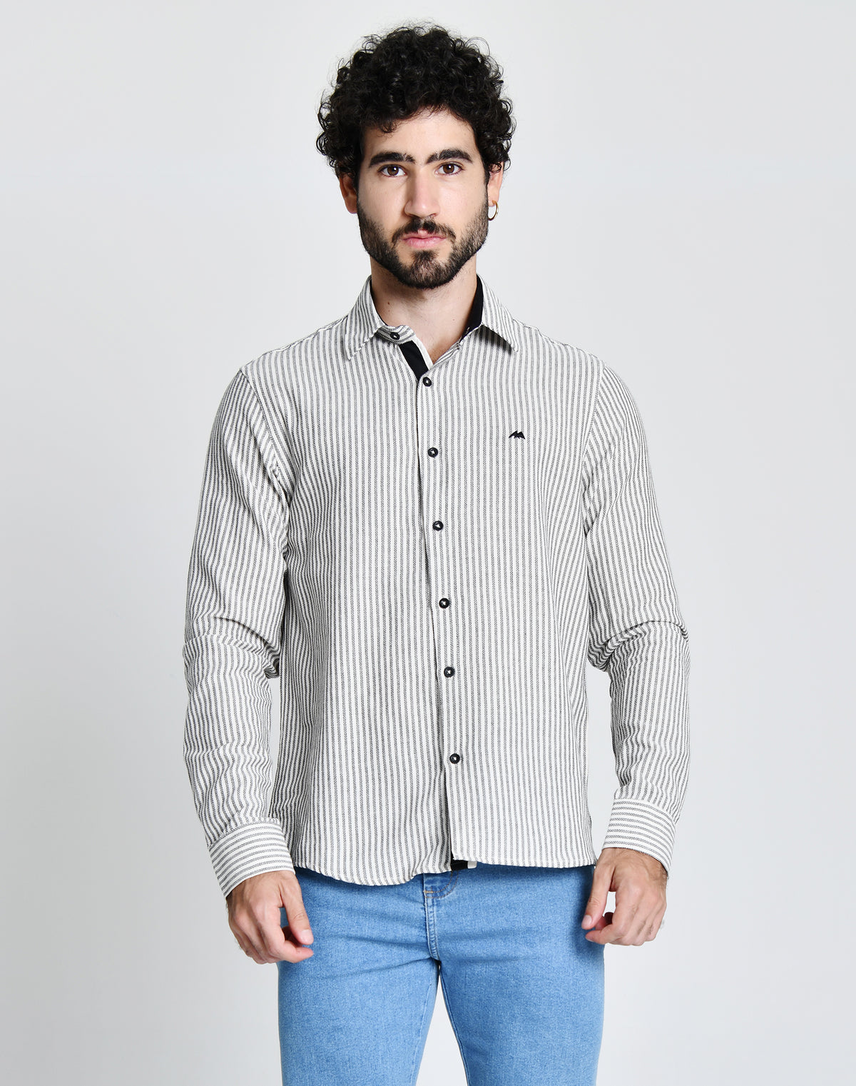 Camisa Masculina Social Listrada Cinza 25045
