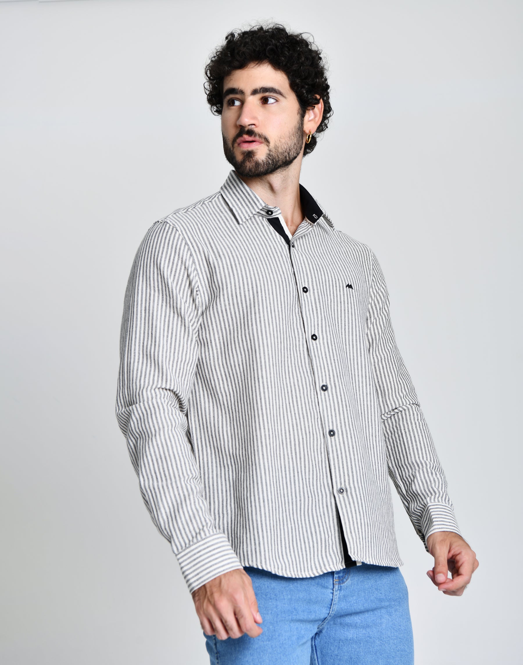 Camisa Masculina Social Listrada Cinza 25045