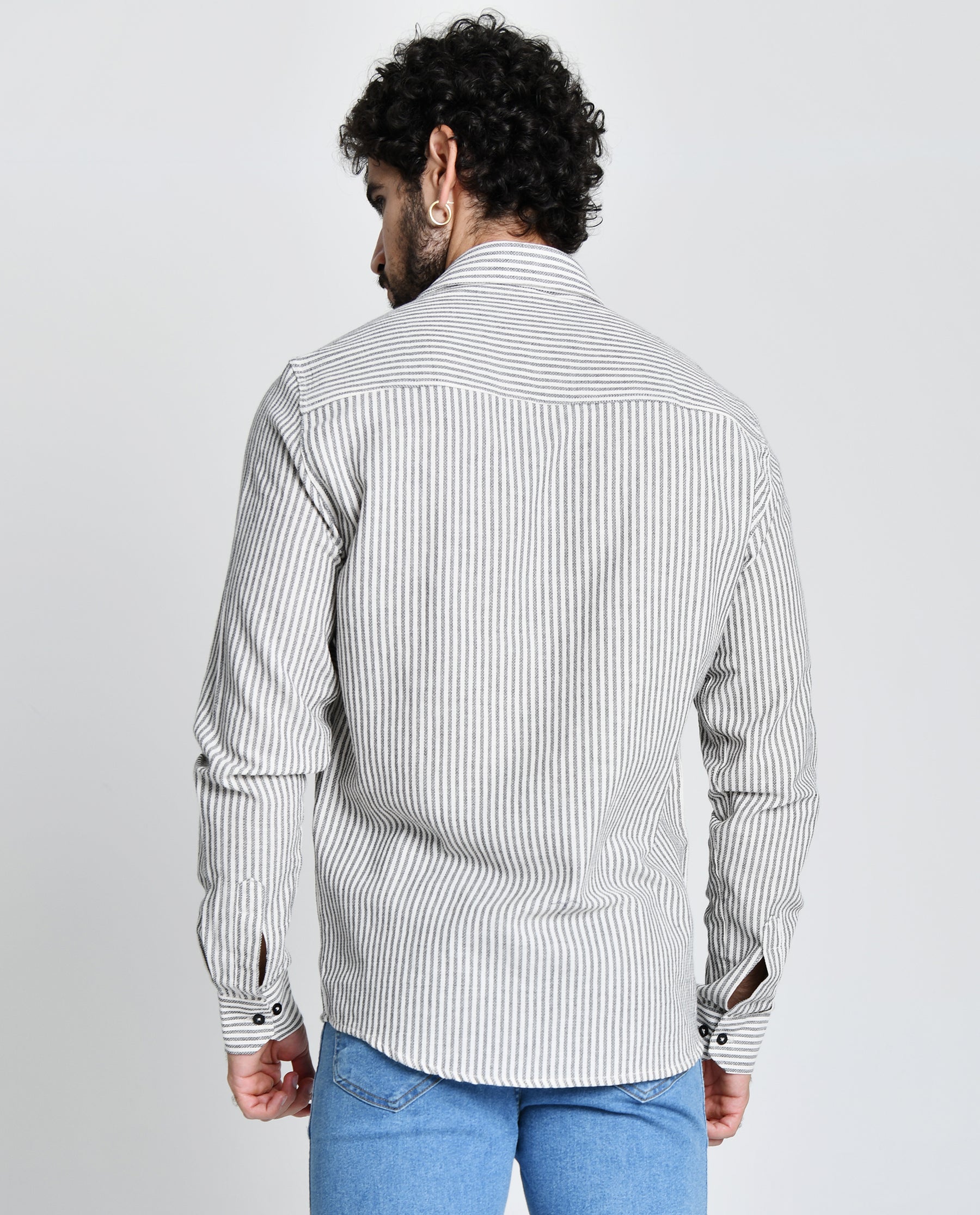 Camisa Masculina Social Listrada Cinza 25045