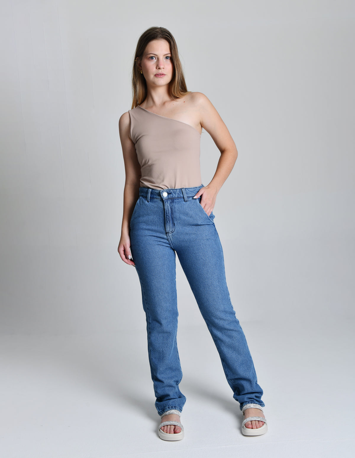 Calça Reta Jeans Claro