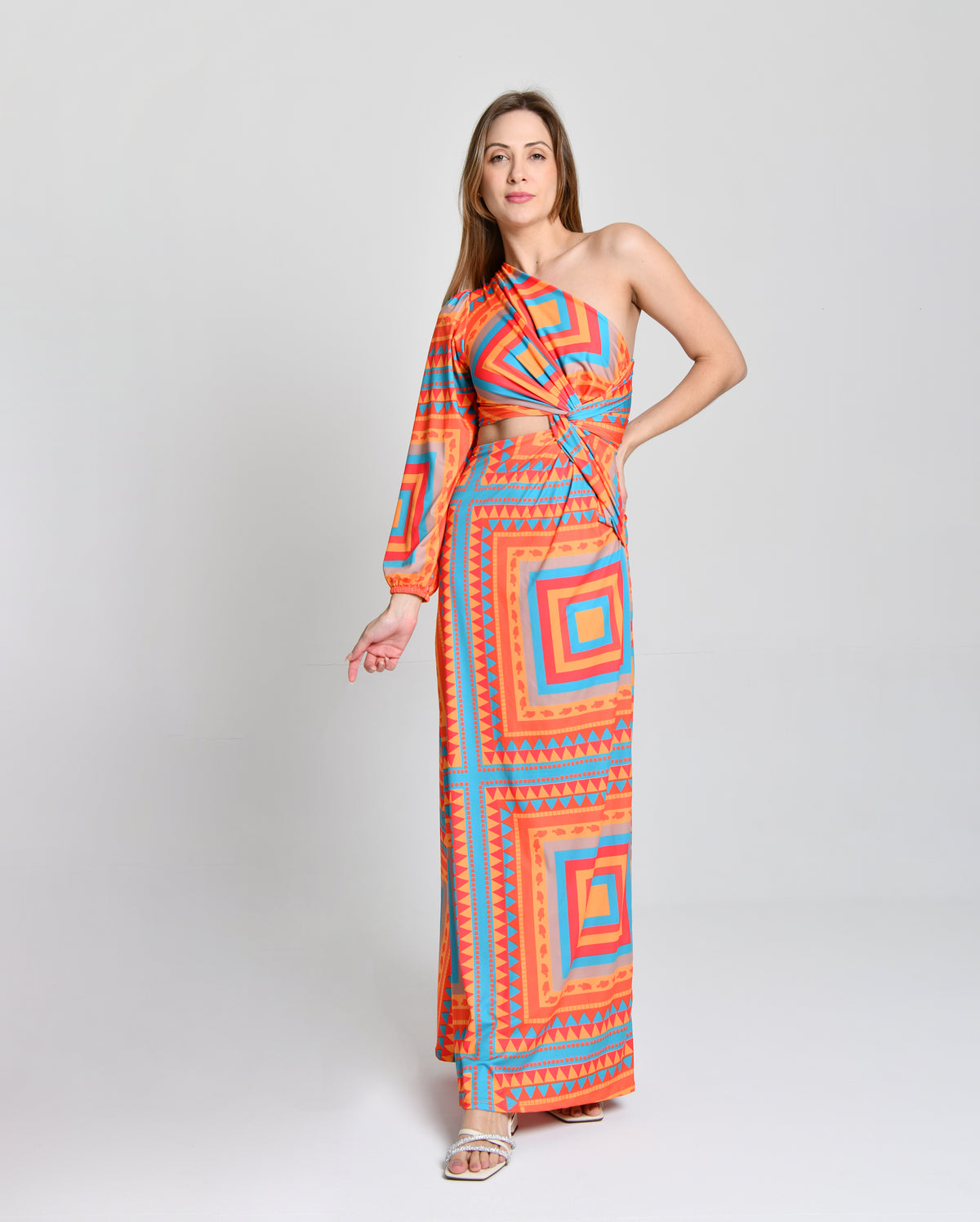 Vestido Longo Multicolor Uma Alça cod 000265