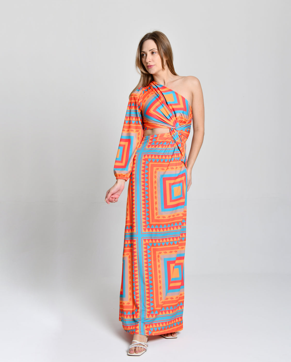 Vestido Longo Multicolor Uma Alça cod 000265