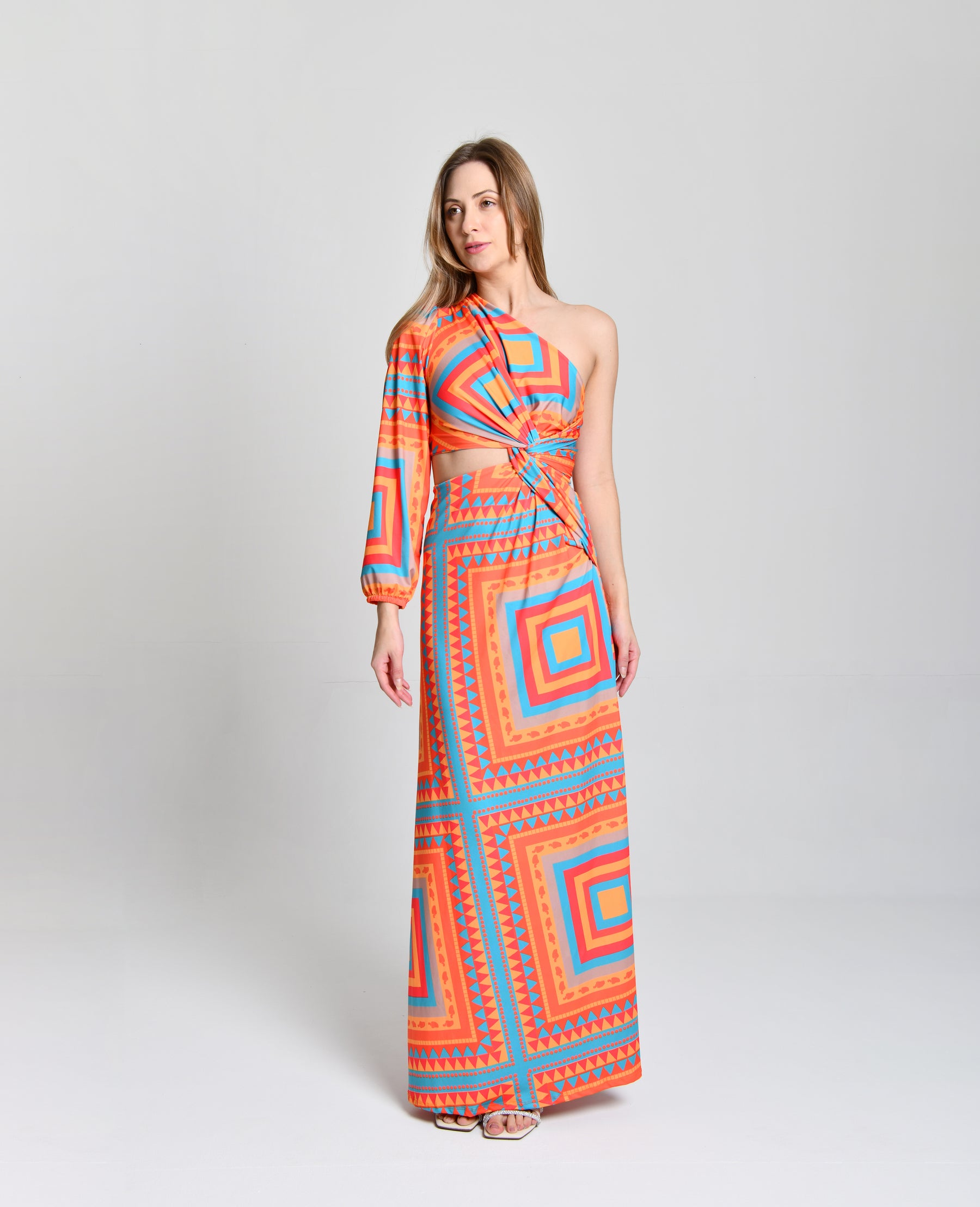 Vestido Longo Multicolor Uma Alça cod 000265