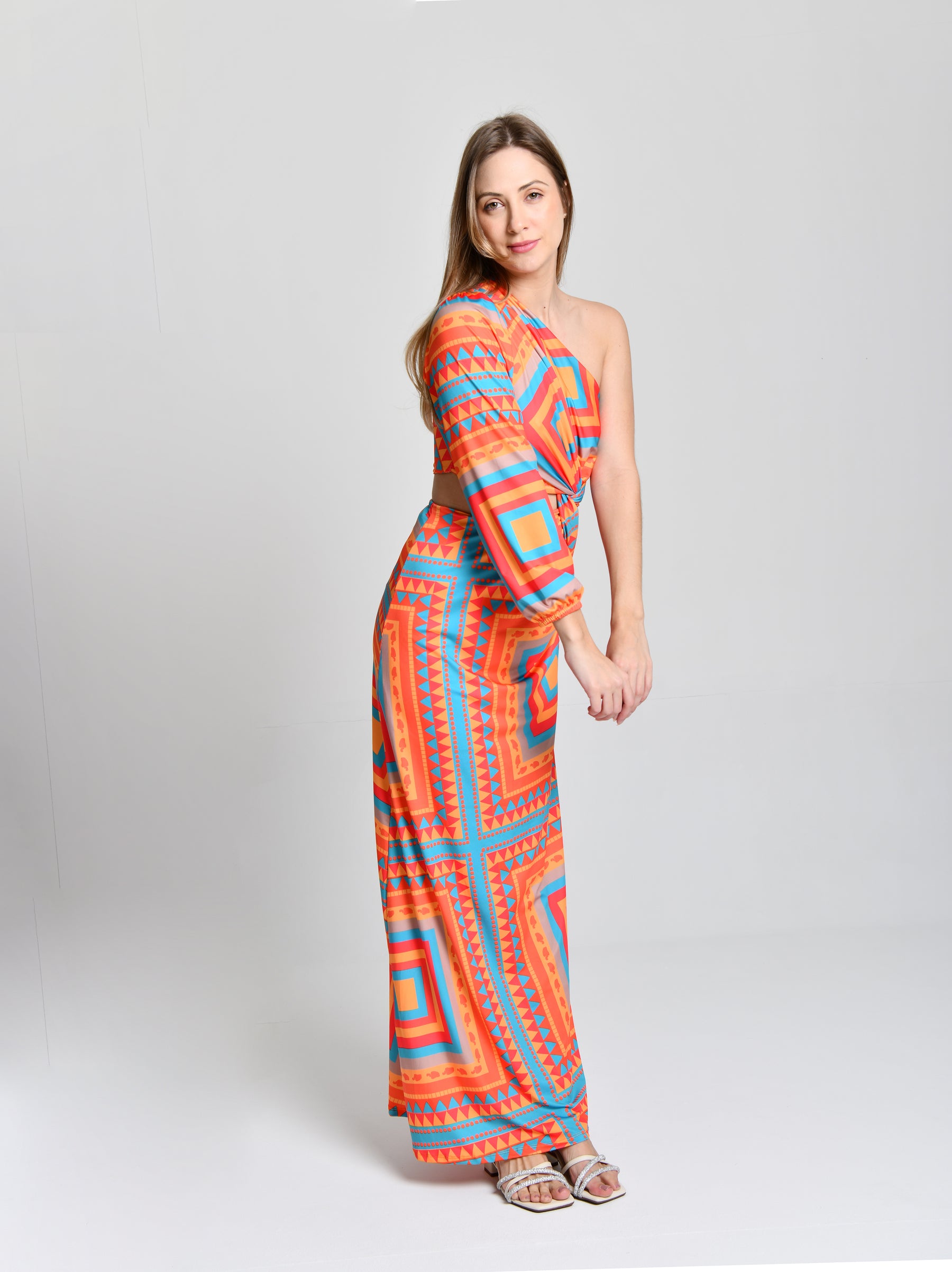 Vestido Longo Multicolor Uma Alça cod 000265