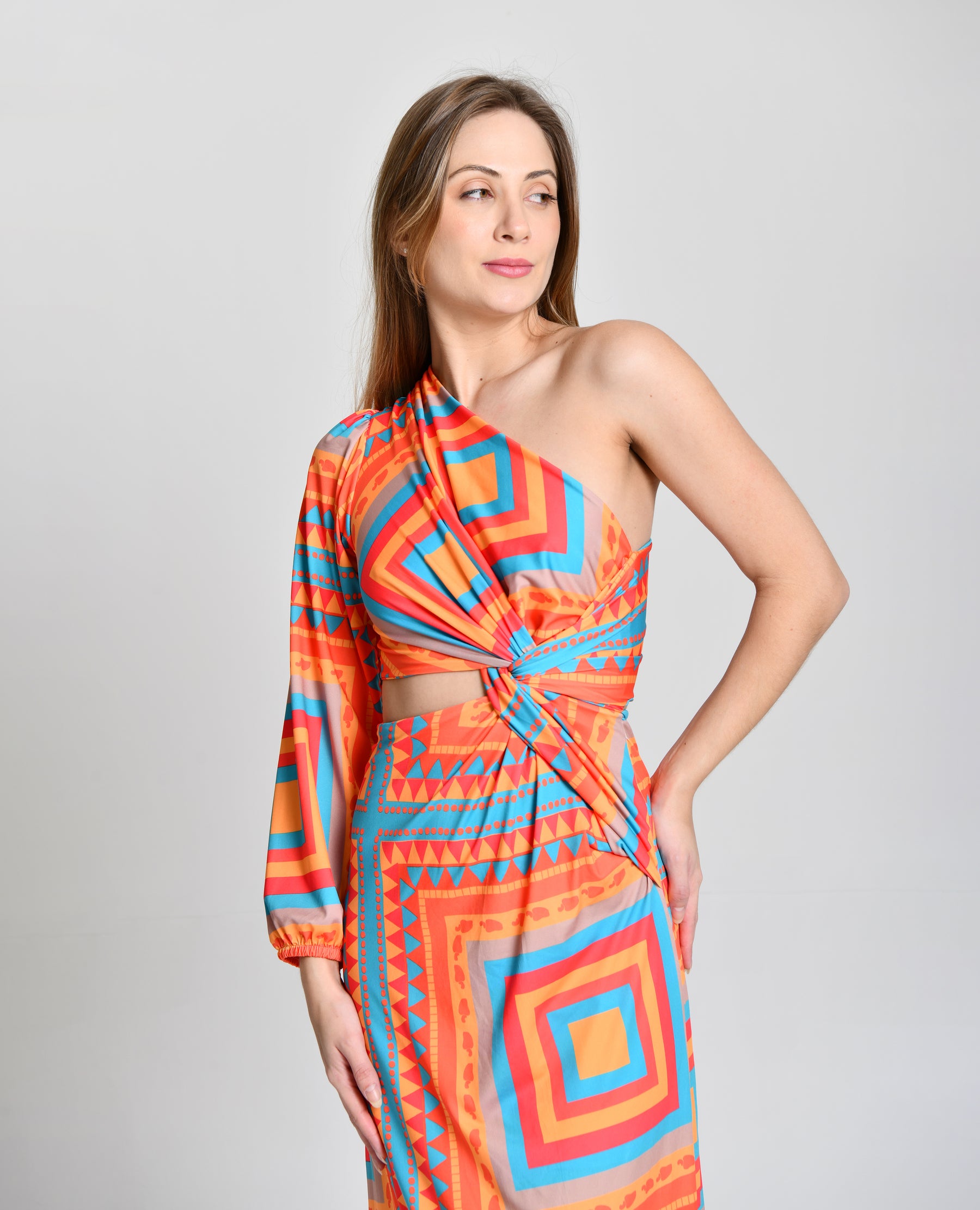 Vestido Longo Multicolor Uma Alça cod 000265