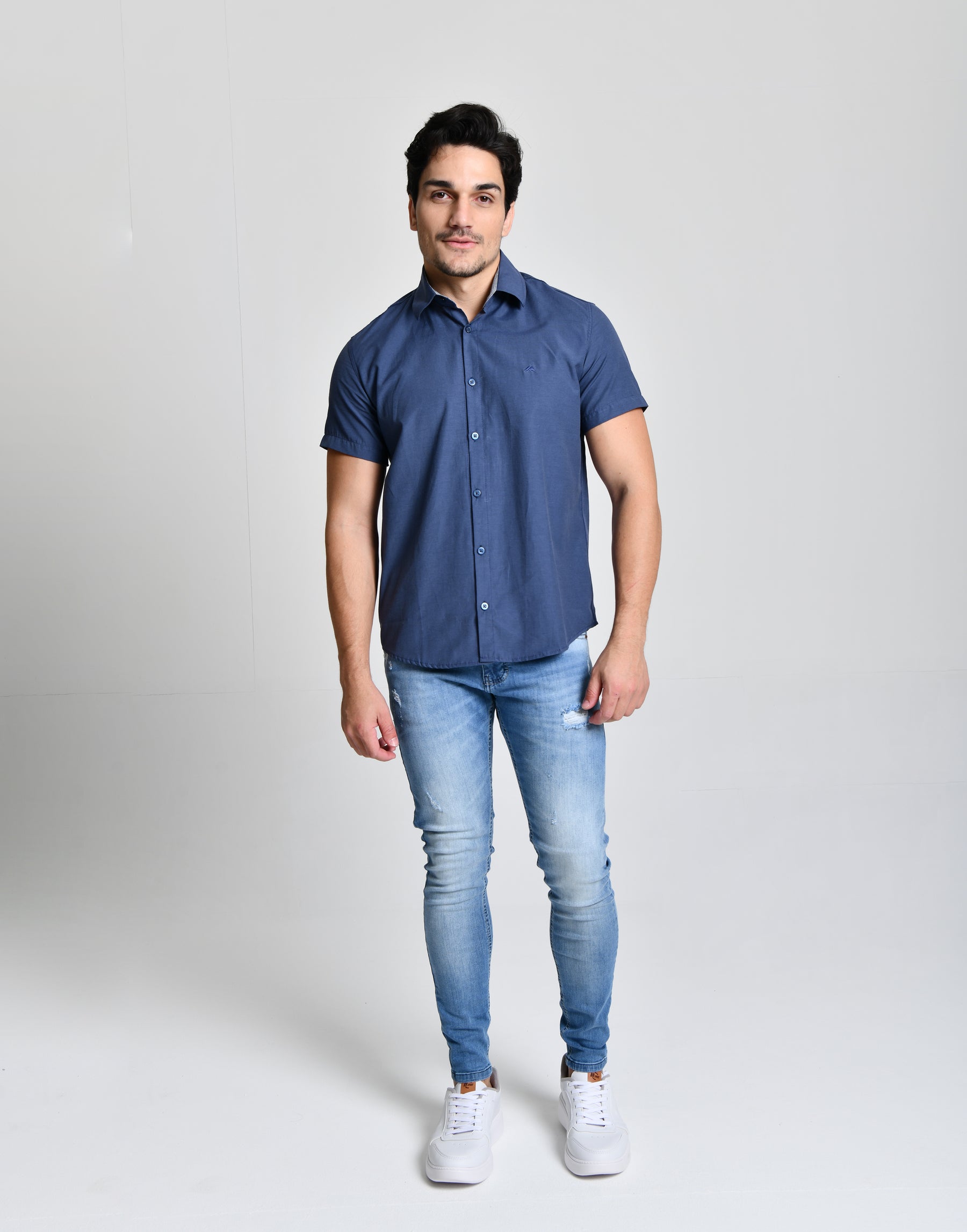 Camisa Blue Social Manga Curta cod 23513