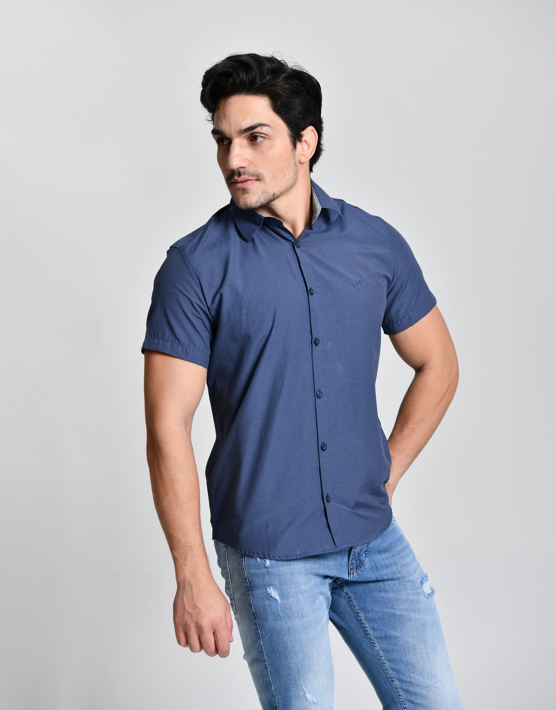 Camisa Blue Social Manga Curta cod 23513
