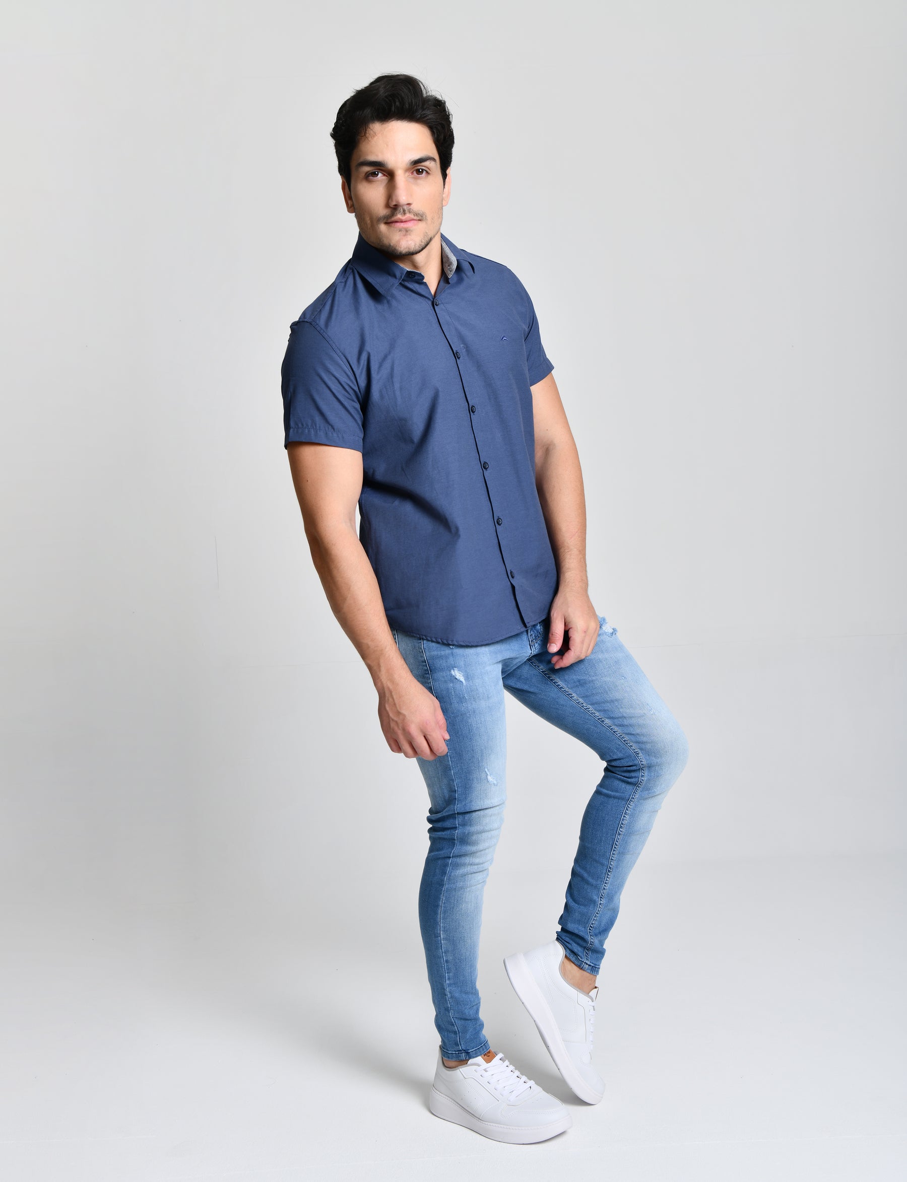 Camisa Blue Social Manga Curta cod 23513