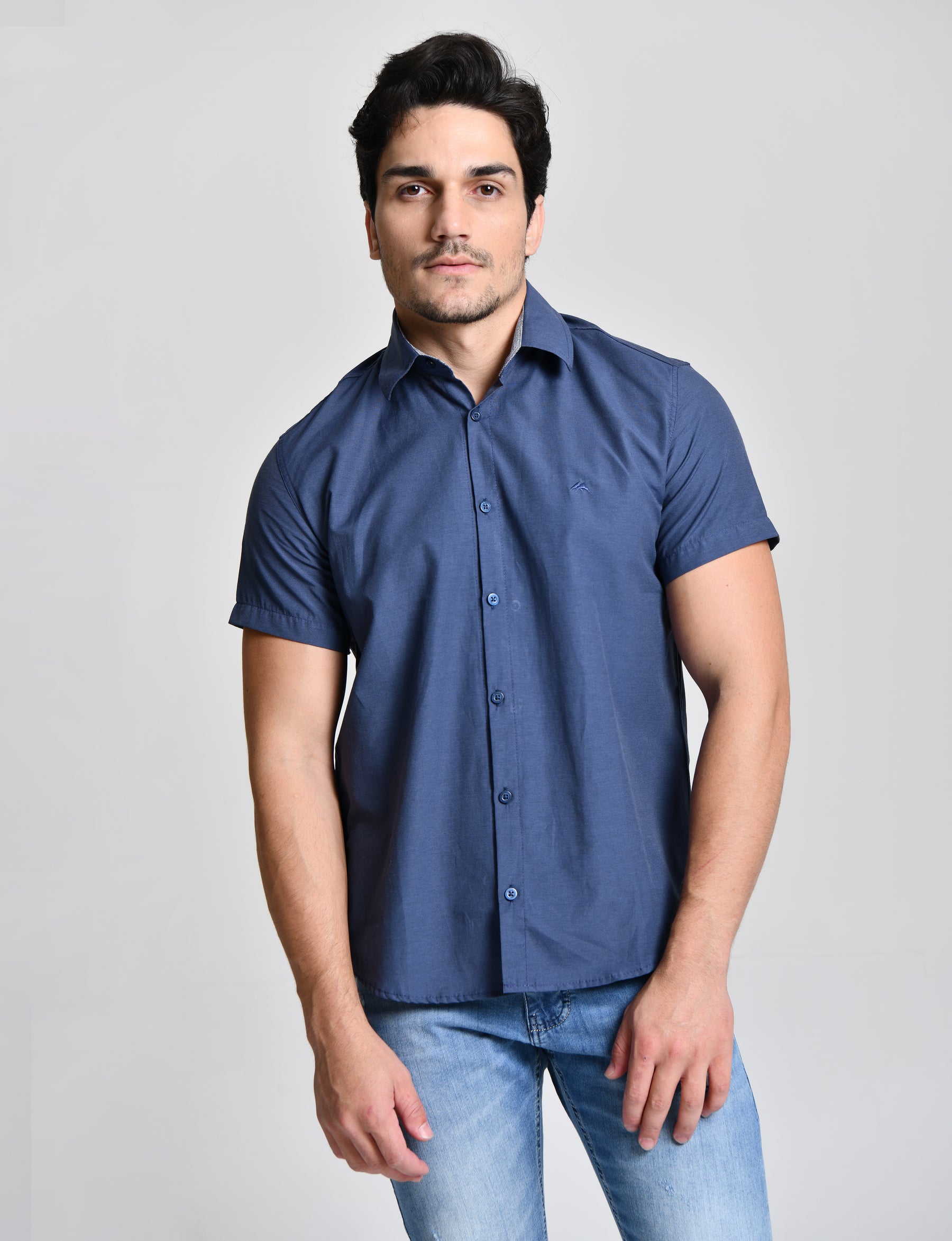 Camisa Blue Social Manga Curta cod 23513