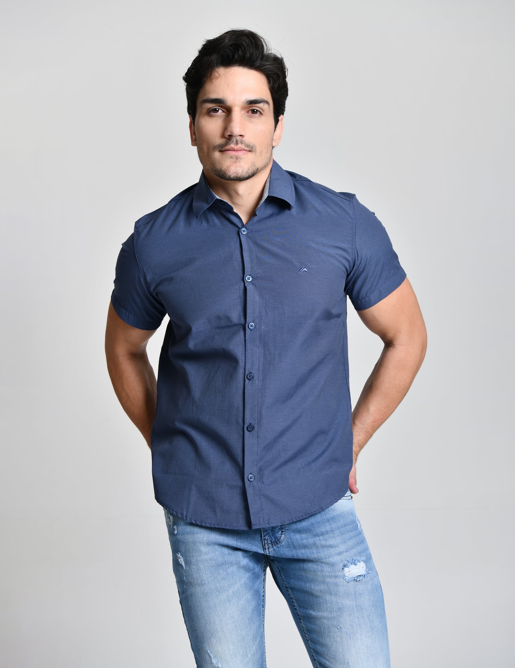 Camisa Blue Social Manga Curta cod 23513