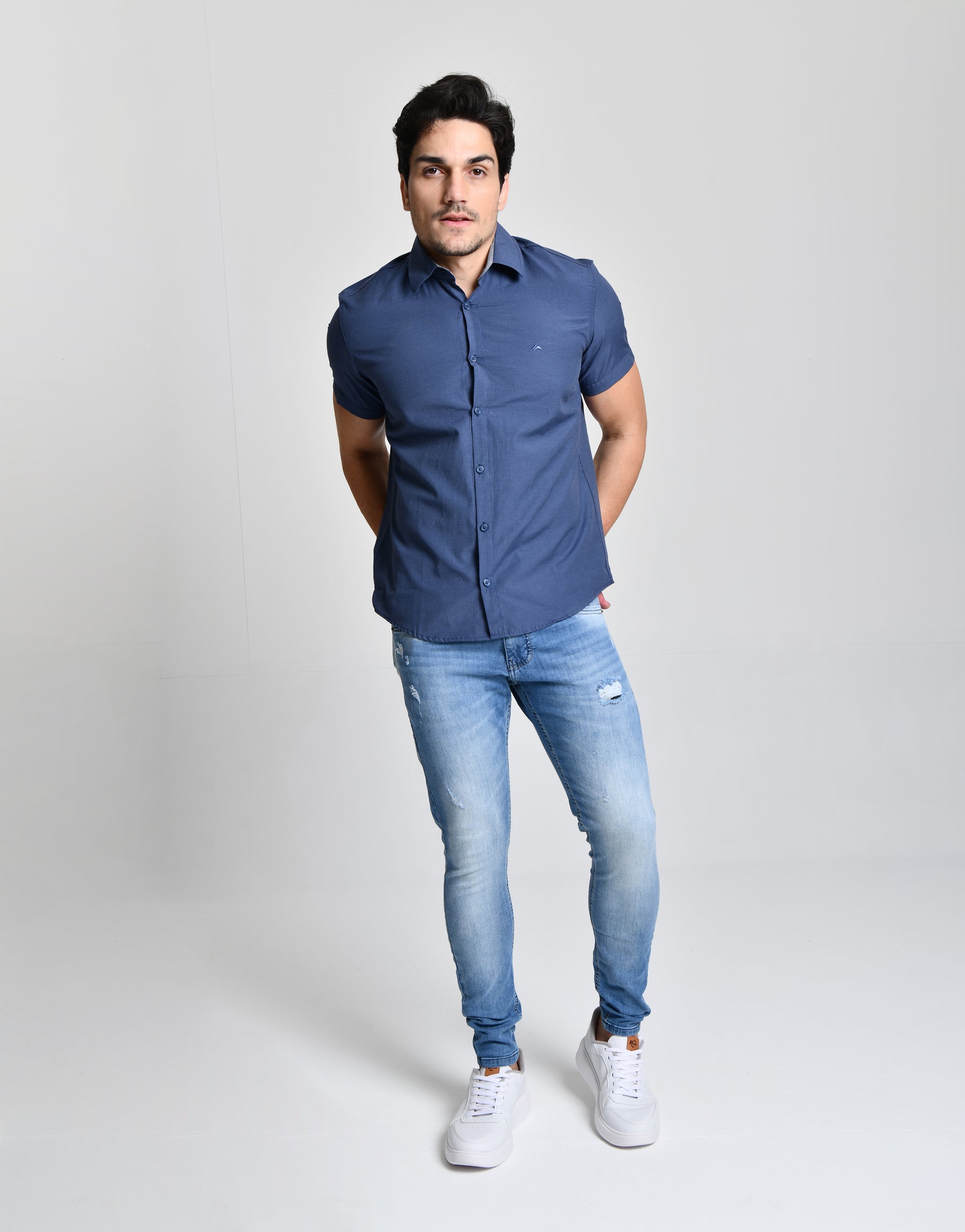 Camisa Blue Social Manga Curta cod 23513