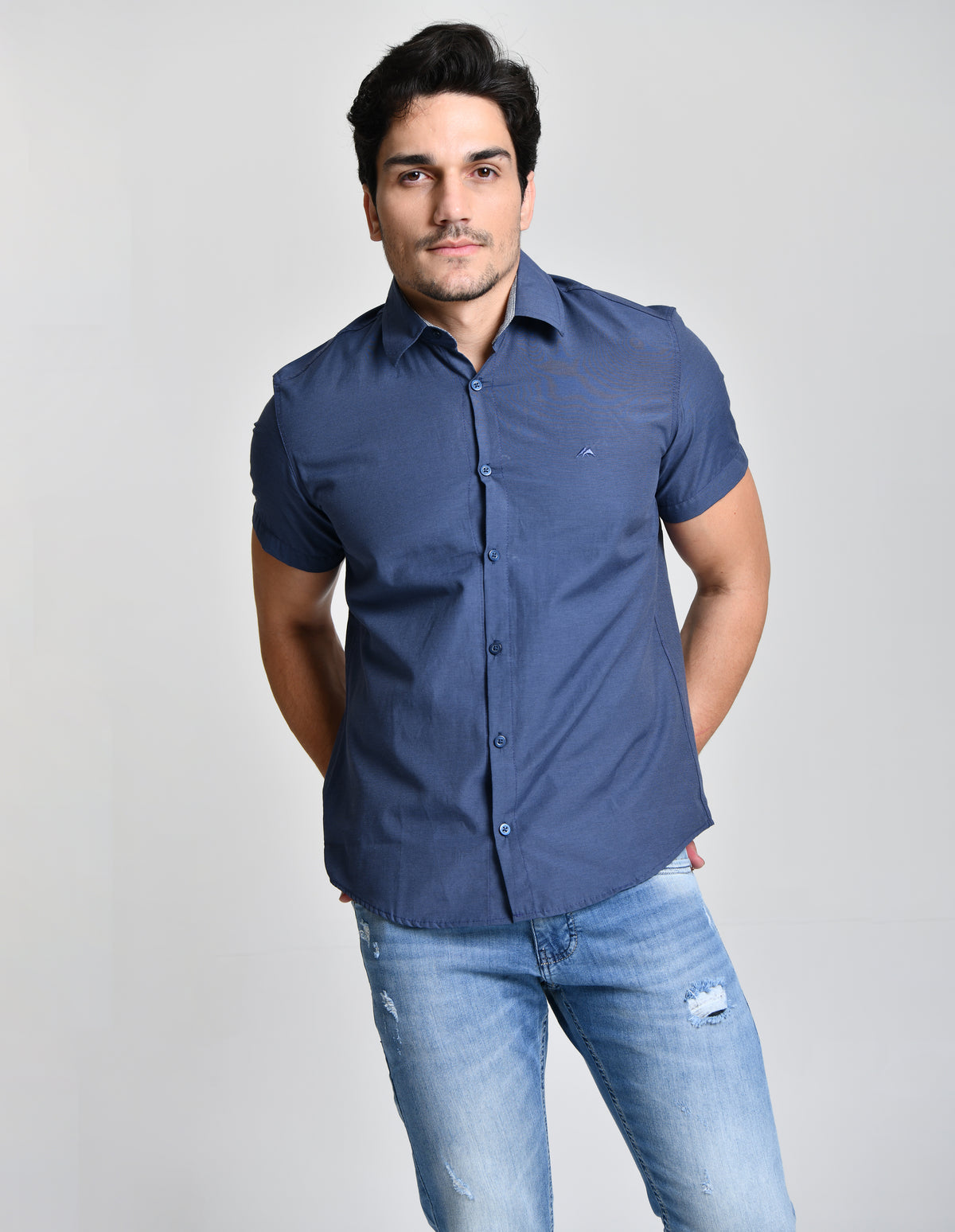 Camisa Blue Social Manga Curta cod 23513