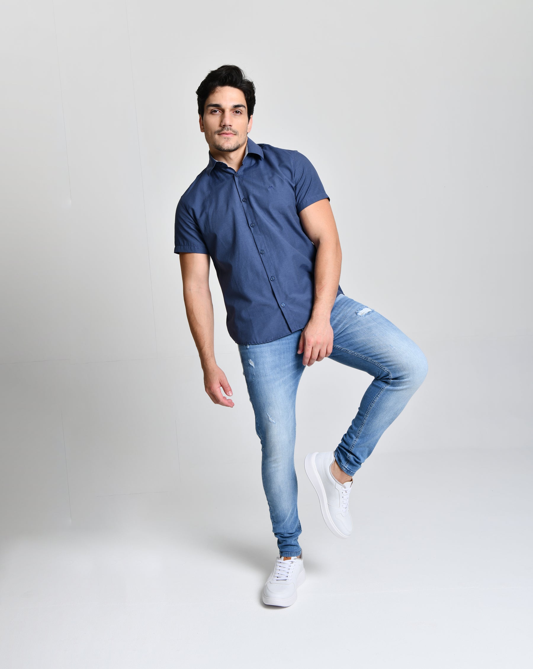 Camisa Blue Social Manga Curta cod 23513