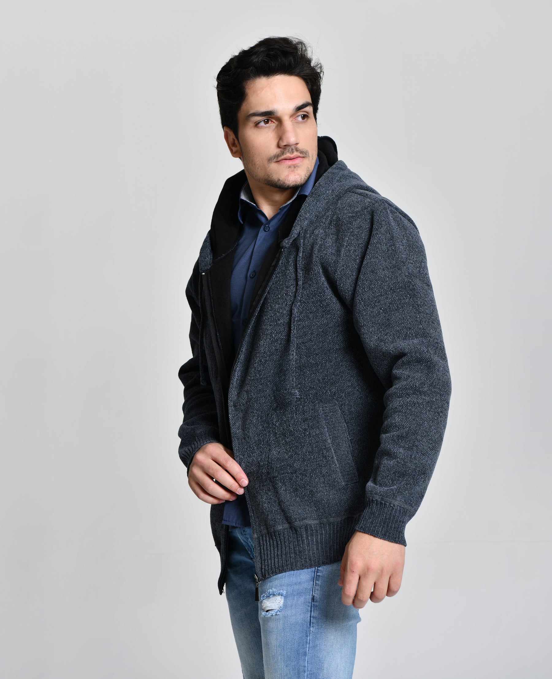 Jaqueta Estilo Lã Azul Escuro Men Luxo cod 000450