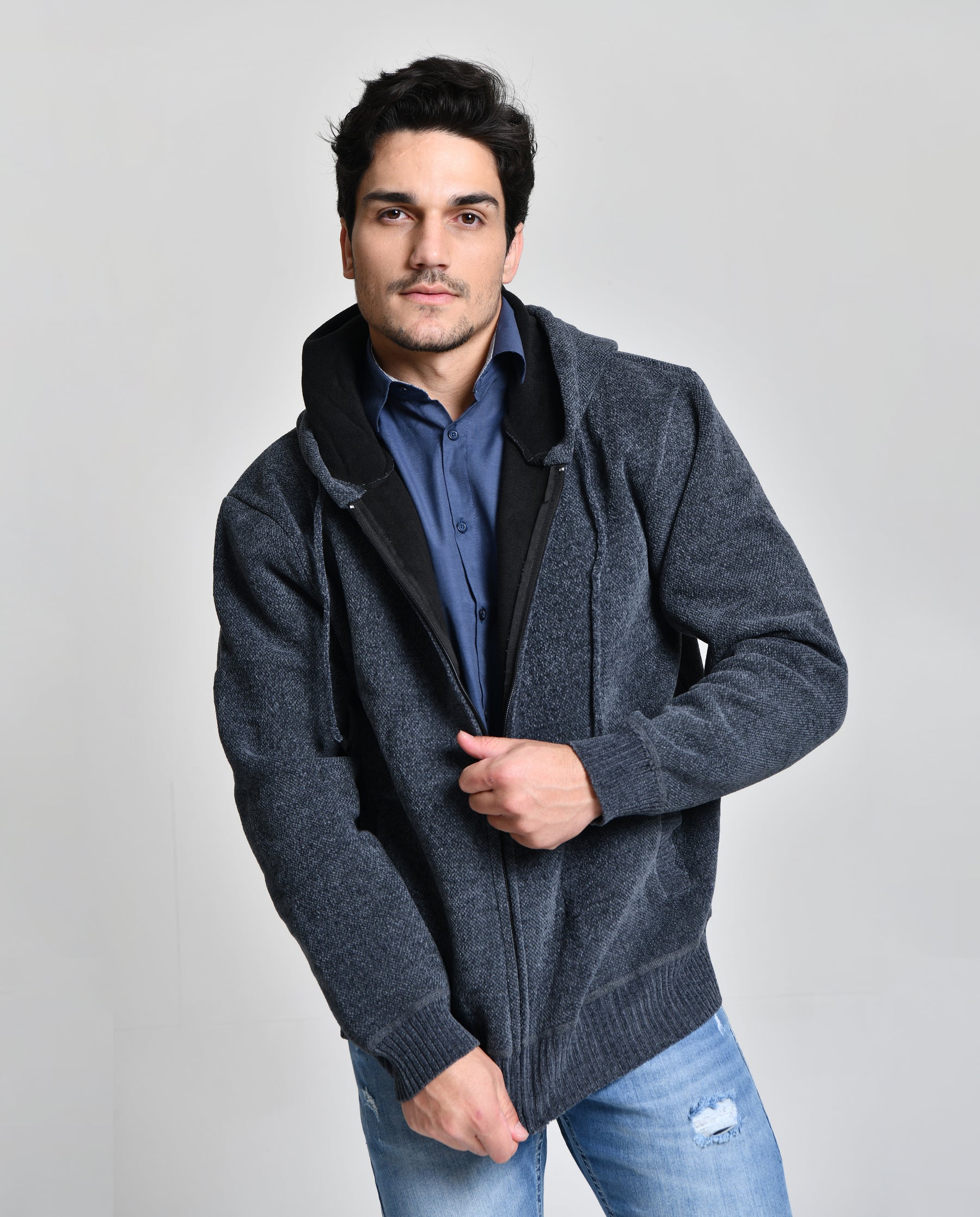 Jaqueta Estilo Lã Azul Escuro Men Luxo cod 000450