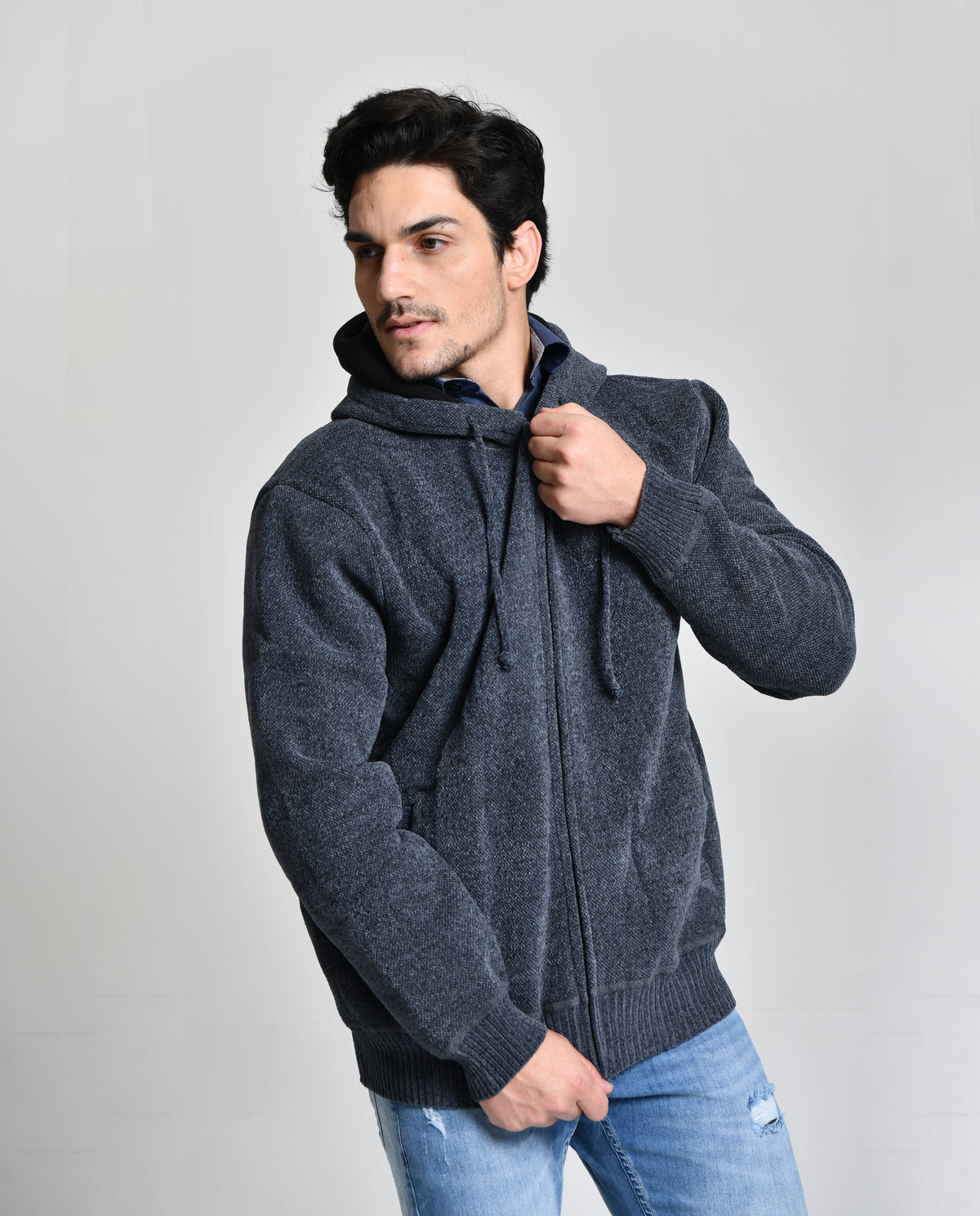 Jaqueta Estilo Lã Azul Escuro Men Luxo cod 000450