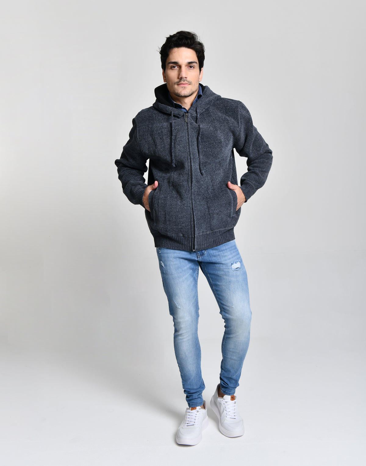 Jaqueta Estilo Lã Azul Escuro Men Luxo cod 000450