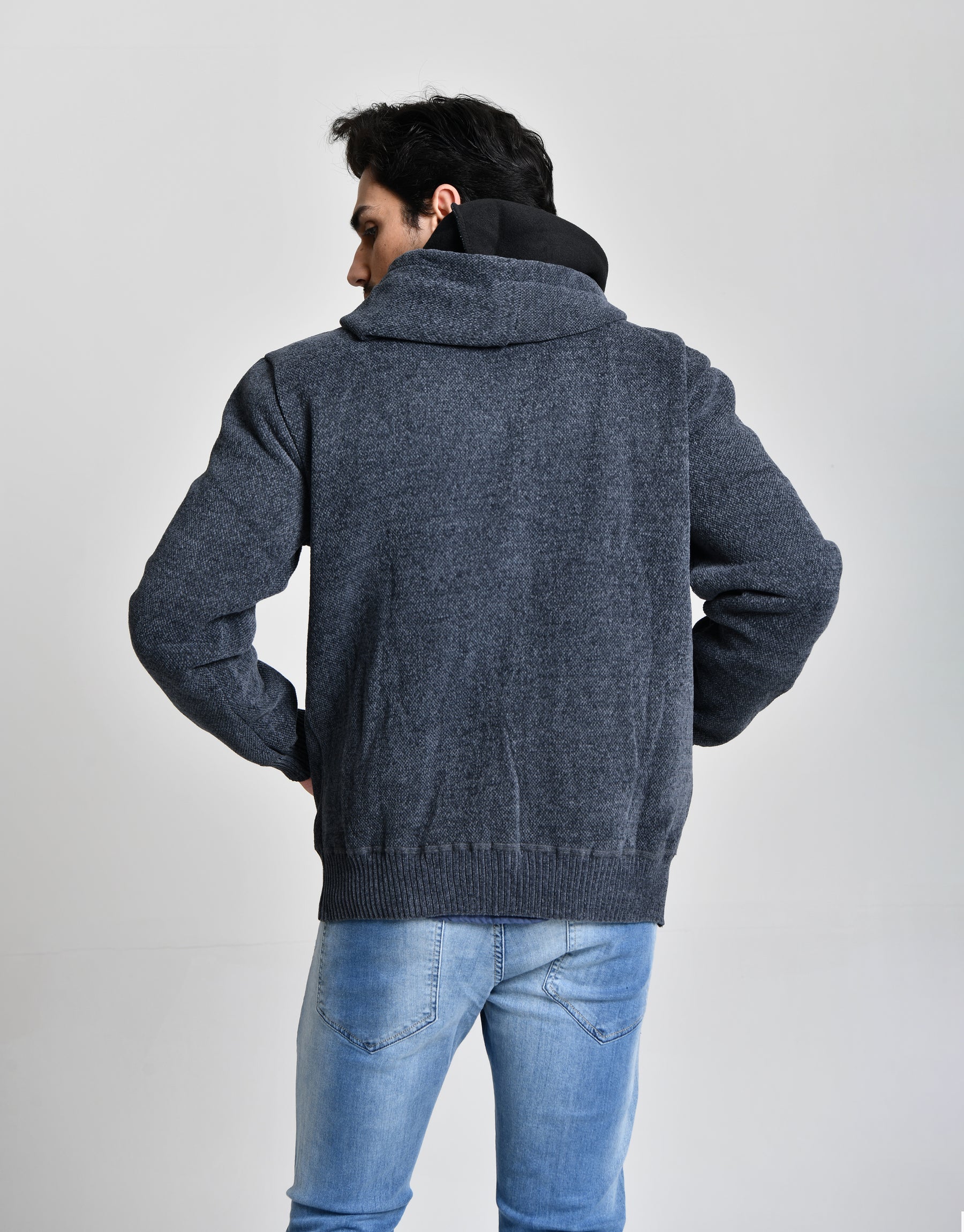 Jaqueta Estilo Lã Azul Escuro Men Luxo cod 000450