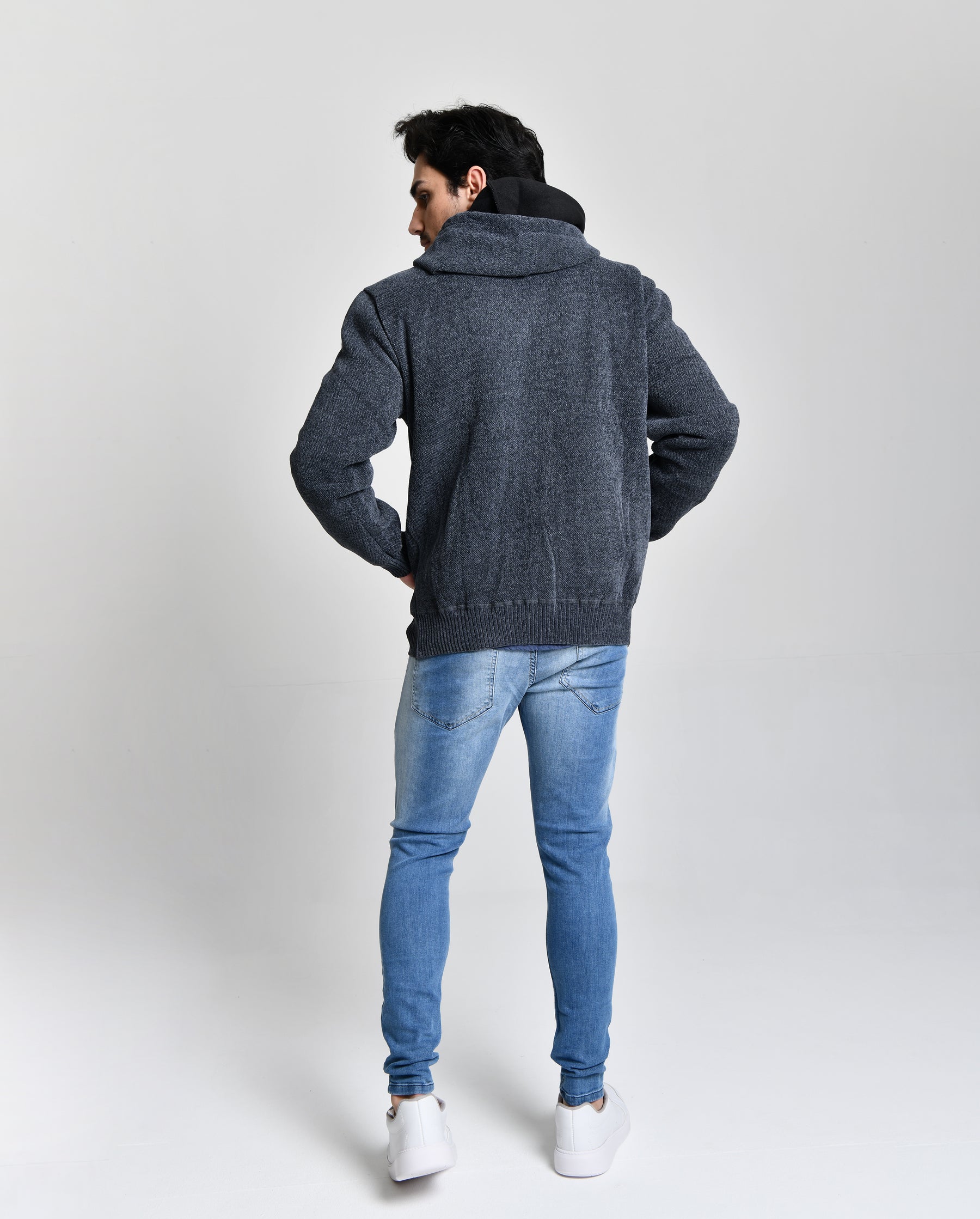 Jaqueta Estilo Lã Azul Escuro Men Luxo cod 000450