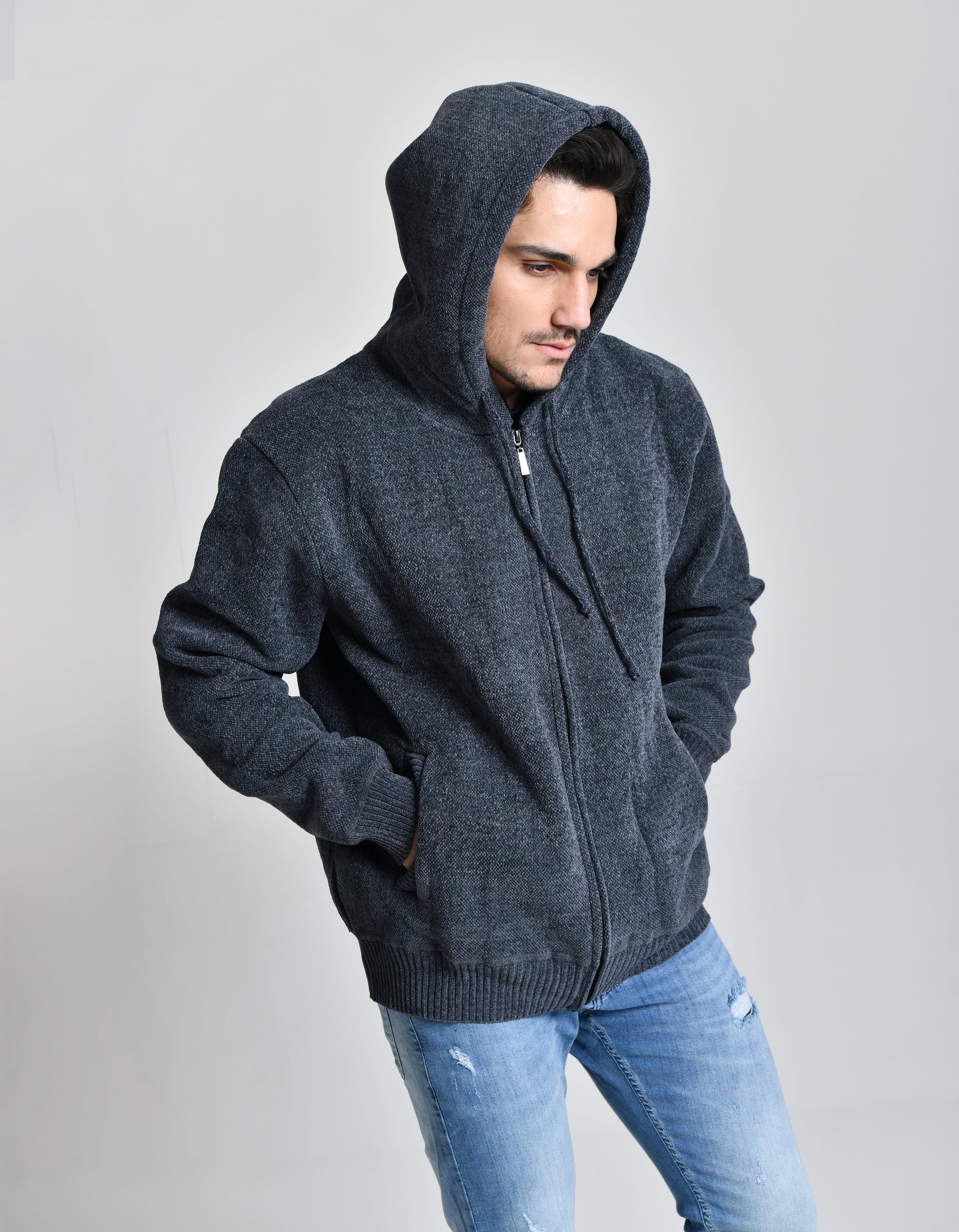 Jaqueta Estilo Lã Azul Escuro Men Luxo cod 000450