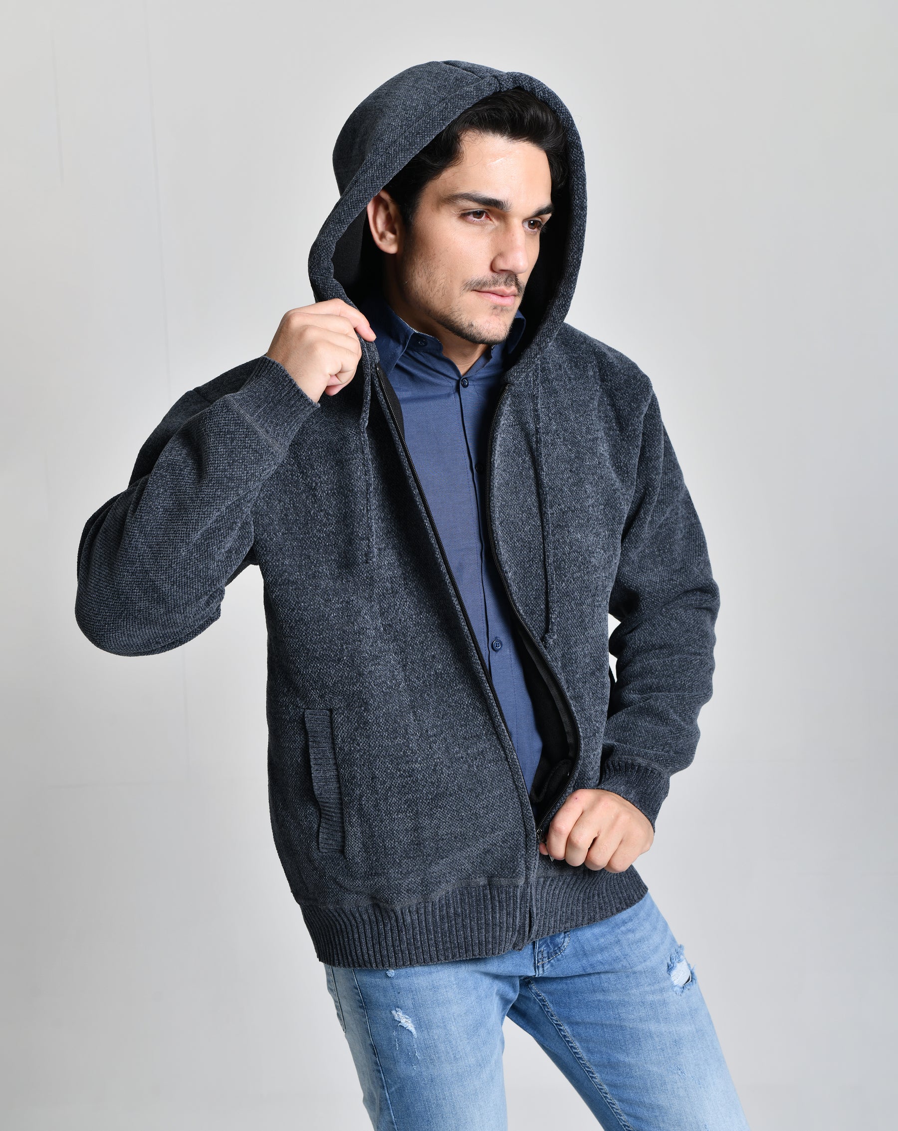 Jaqueta Estilo Lã Azul Escuro Men Luxo cod 000450