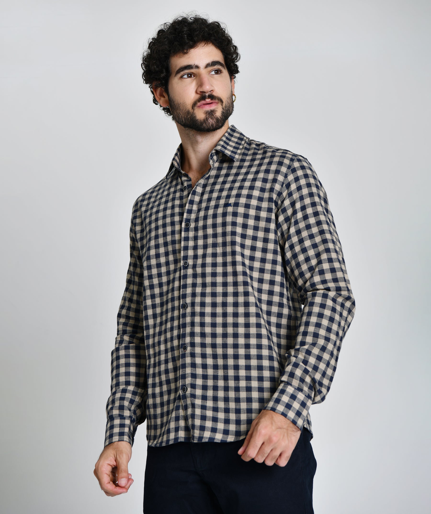 Camisa Xadrez Bege e Azul
