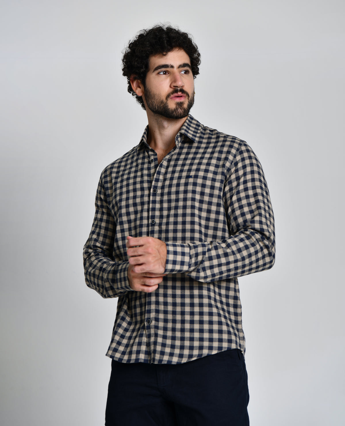 Camisa Xadrez Bege e Azul