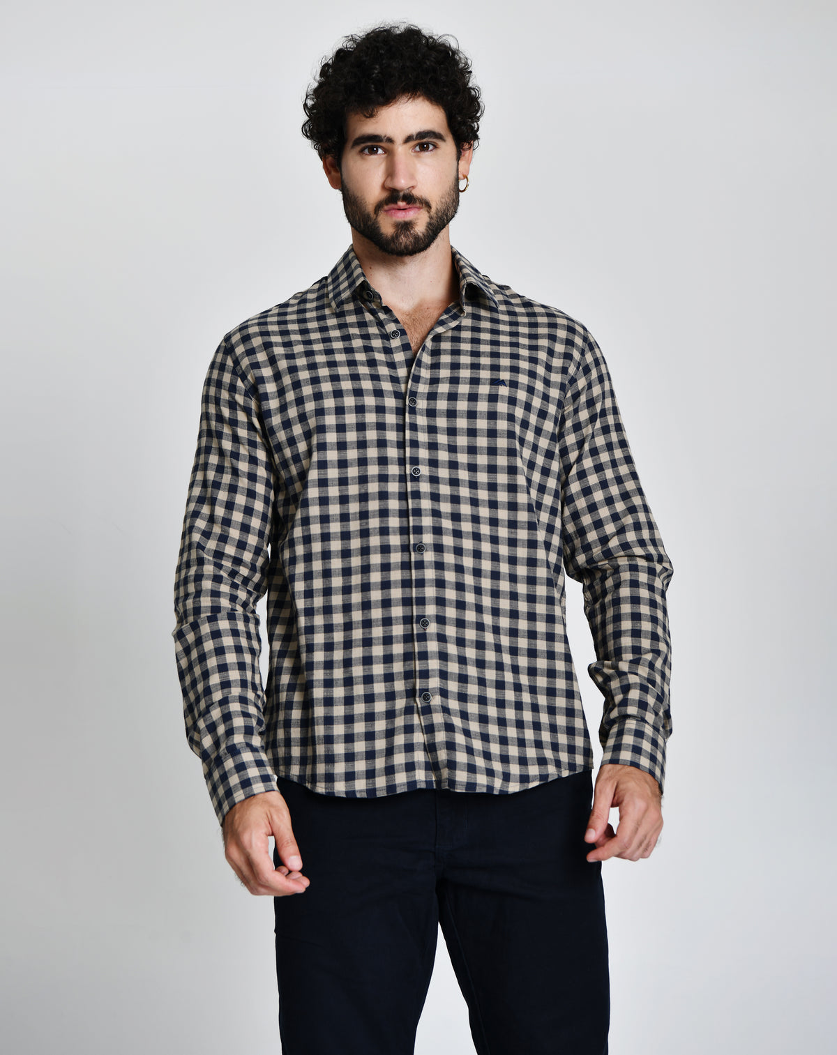 Camisa Xadrez Bege e Azul