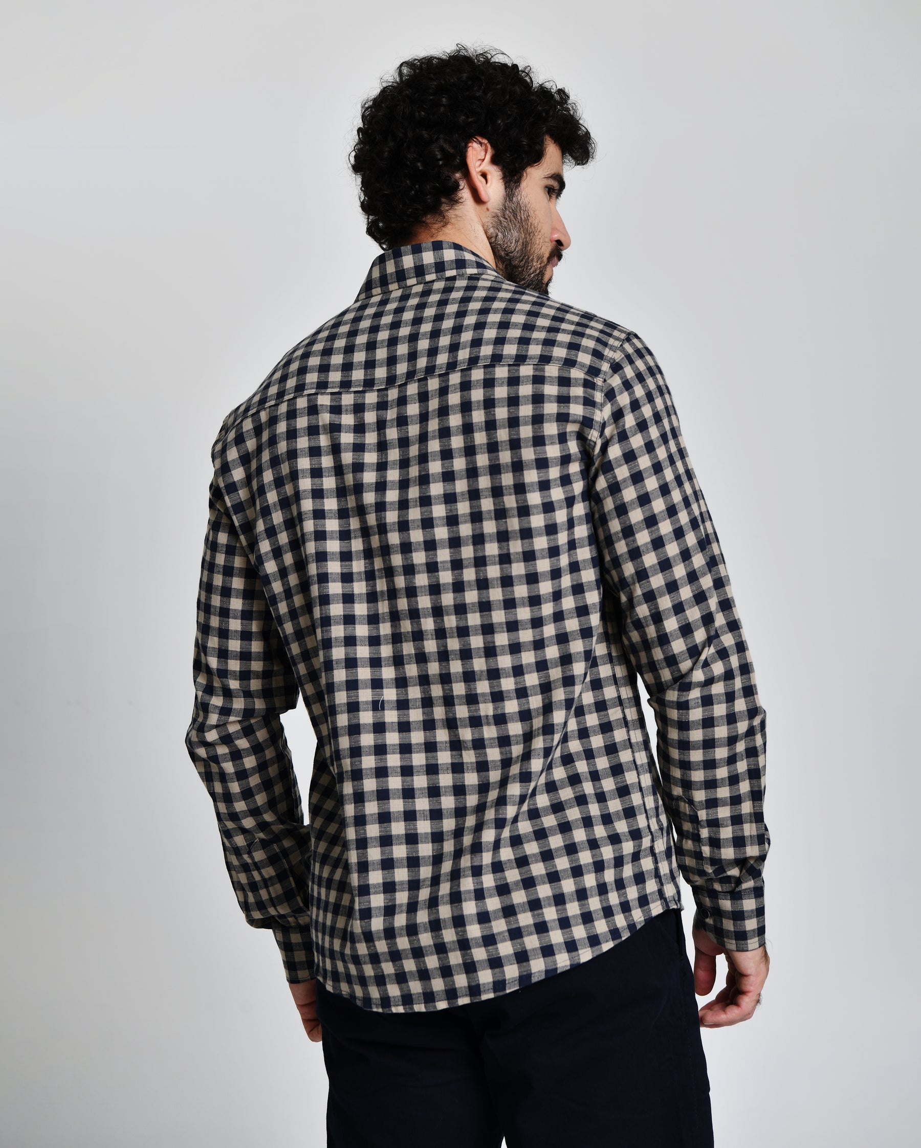 Camisa Xadrez Bege e Azul