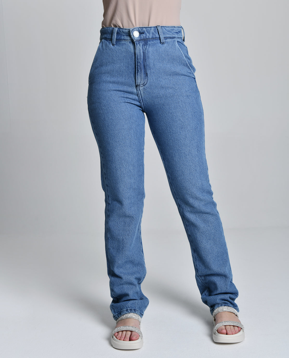 Calça Reta Jeans Claro
