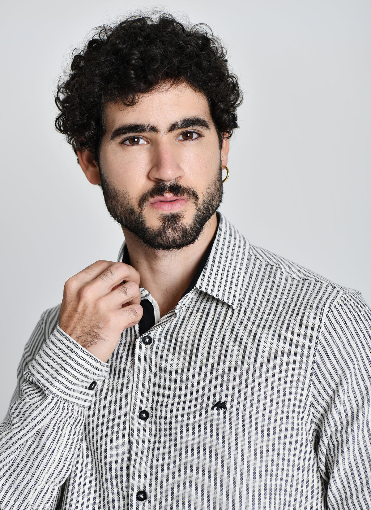 Camisa Masculina Social Listrada Cinza 25045