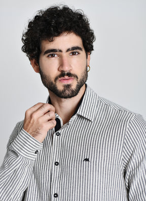 Camisa Masculina Social Listrada Cinza 25045