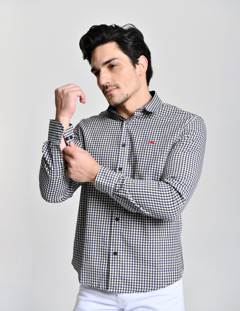 Camisa Social Manga Longa Xadrez Preto e Branco cod 000548