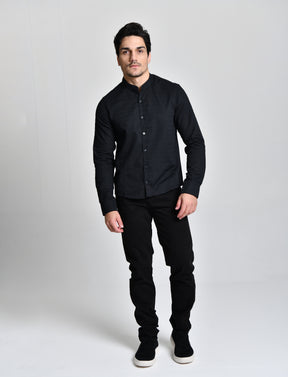 Camisa Gola Padre Manga Longa Preto cod 000556