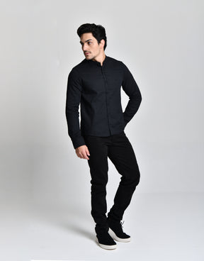 Camisa Gola Padre Manga Longa Preto cod 000556