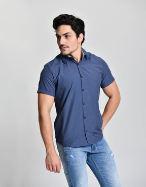 Camisa Blue Social Manga Curta cod 23513