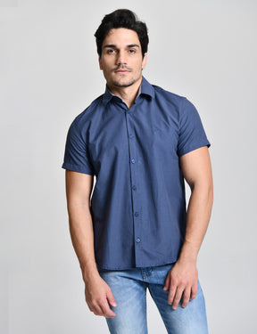 Camisa Blue Social Manga Curta cod 23513