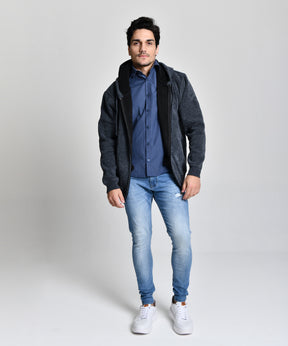 Jaqueta Estilo Lã Azul Escuro Men Luxo cod 000450