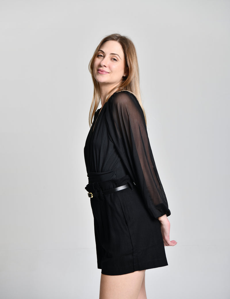 Short Linho Alfaiataria Preto cod 000654