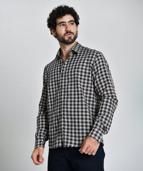 Camisa Xadrez Bege e Azul