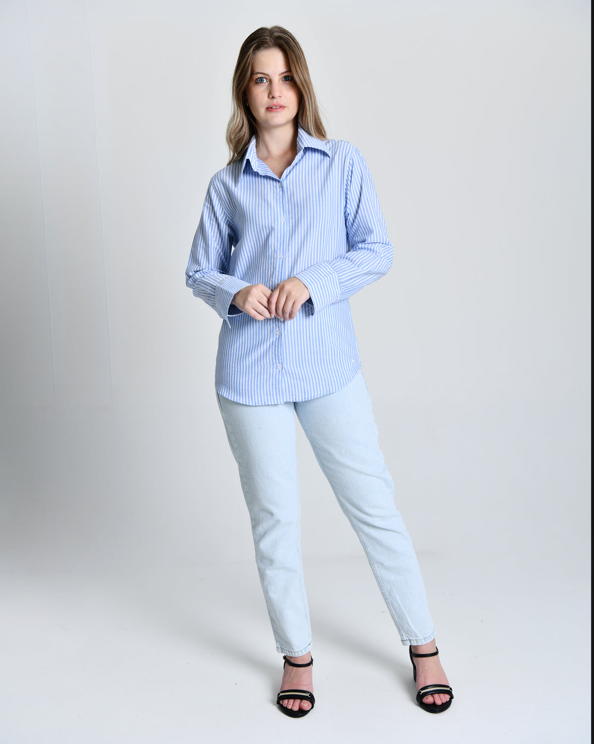 Camisa Listrada Azul e Branca